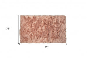 HomeRoots 3' X 5' Ombre Faux Fur Area Rug – Luxurious, Washable, Non-Skid Design for Cozy Modern Spaces Dusty Rose 476671