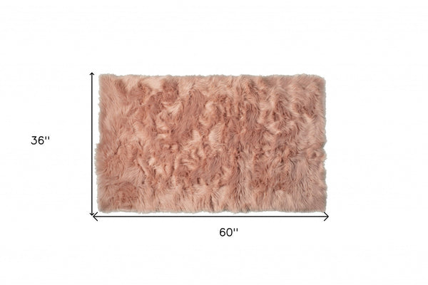 HomeRoots 3' X 5' Ombre Faux Fur Area Rug – Luxurious, Washable, Non-Skid Design for Cozy Modern Spaces Dusty Rose 476671