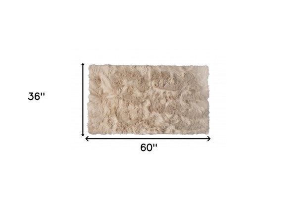HomeRoots 3' X 5' Ombre Faux Fur Area Rug – Luxurious, Washable, Non-Skid Design for Cozy Modern Spaces Taupe 476672