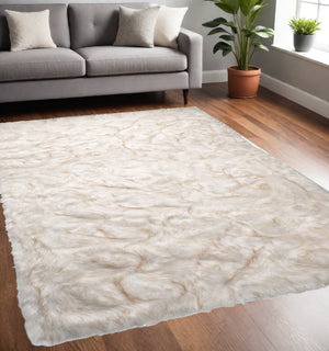 Homeroots 5' X 8' Ombre Tan Faux Fur Washable Non Skid Area Rug  Acrylic 476673