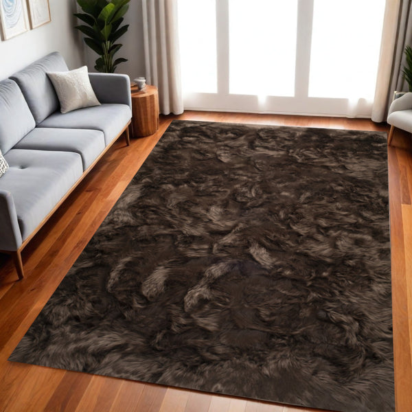 Homeroots 5' X 8' Chocolate Faux Fur Non Skid Area Rug  Faux Fur 476675