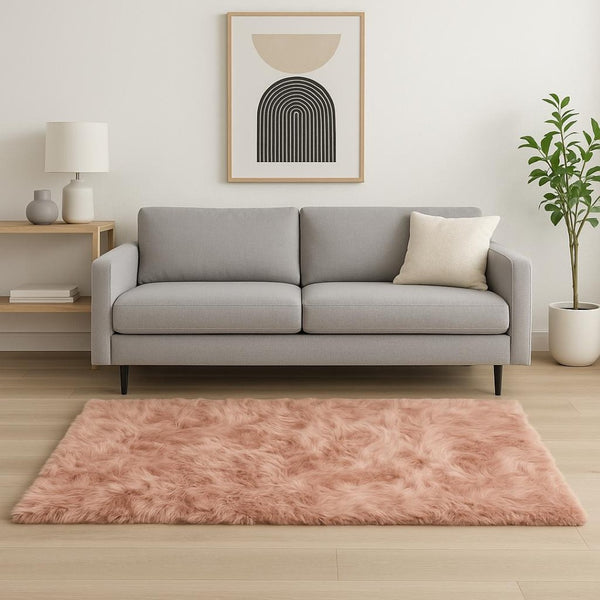 HomeRoots 5' X 8' Ombre Faux Fur Area Rug - Plush, Washable, Non-Skid Design for Ultimate Comfort & Style Dusty Rose 476676