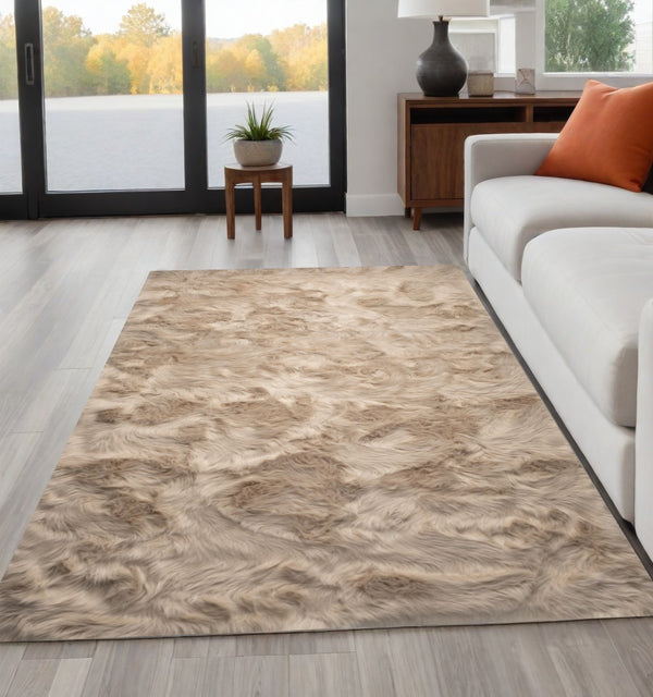 Homeroots 5' X 8' Taupe Faux Fur Non Skid Area Rug  Faux Fur 476677