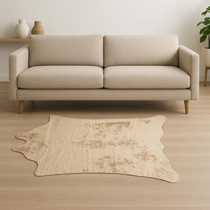 HomeRoots 4' X 5' Plush Faux Cowhide Area Rug - Modern Animal Print, Washable & Soft for Cozy Spaces Off White, Silver 476678