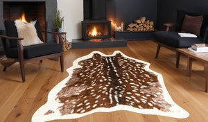 Homeroots 4' X 5' Off White And Brown Faux Cowhide Non Skid Area Rug  Faux Cowhide 476680