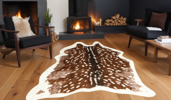 Homeroots 4' X 5' Off White And Brown Faux Cowhide Non Skid Area Rug  Faux Cowhide 476680