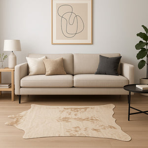 HomeRoots 4' X 5' Plush Faux Cowhide Area Rug - Modern Animal Print, Washable & Soft for Cozy Spaces Off White, Silver 476681