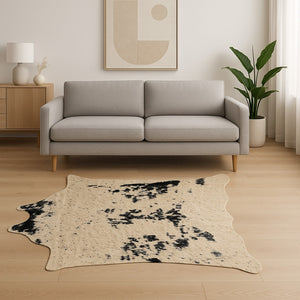 HomeRoots 4' X 5' Plush Faux Cowhide Area Rug - Modern Animal Print, Washable & Soft for Cozy Spaces Black, Off White 476682