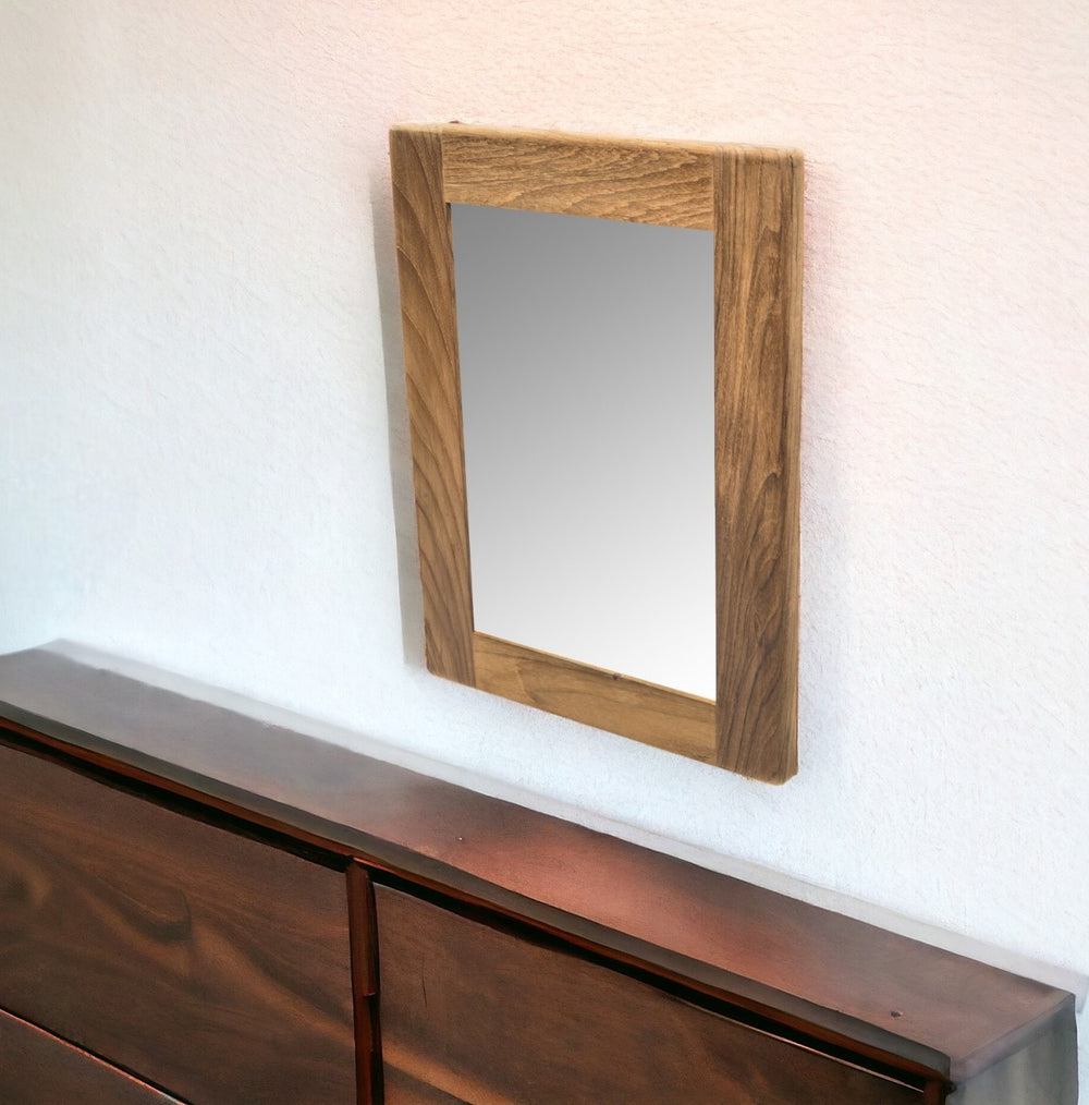 Homeroots 15" Brown Accent Solid Wood Mirror  Teak 476684