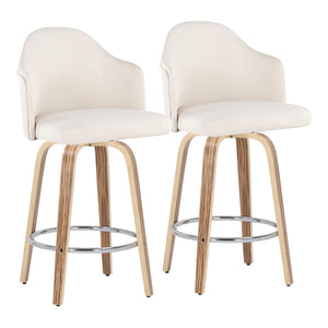 English Elm Fixed-height Swivel Counterstools Mahogany Wood Chrome Footrest Velvet Seat Set of 2 Cream B202S01780