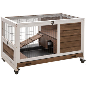 English Elm Pawhut Wooden Rabbit Hutch With Elevated Base, Enclosed Run & Easy-Clean Design For Small Pets W2225P217662-GIGA