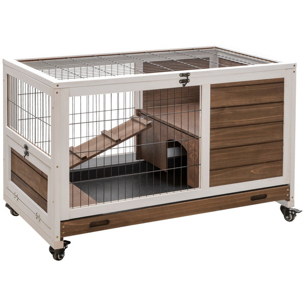 English Elm Pawhut Wooden Rabbit Hutch With Elevated Base, Enclosed Run & Easy-Clean Design For Small Pets W2225P217662-GIGA