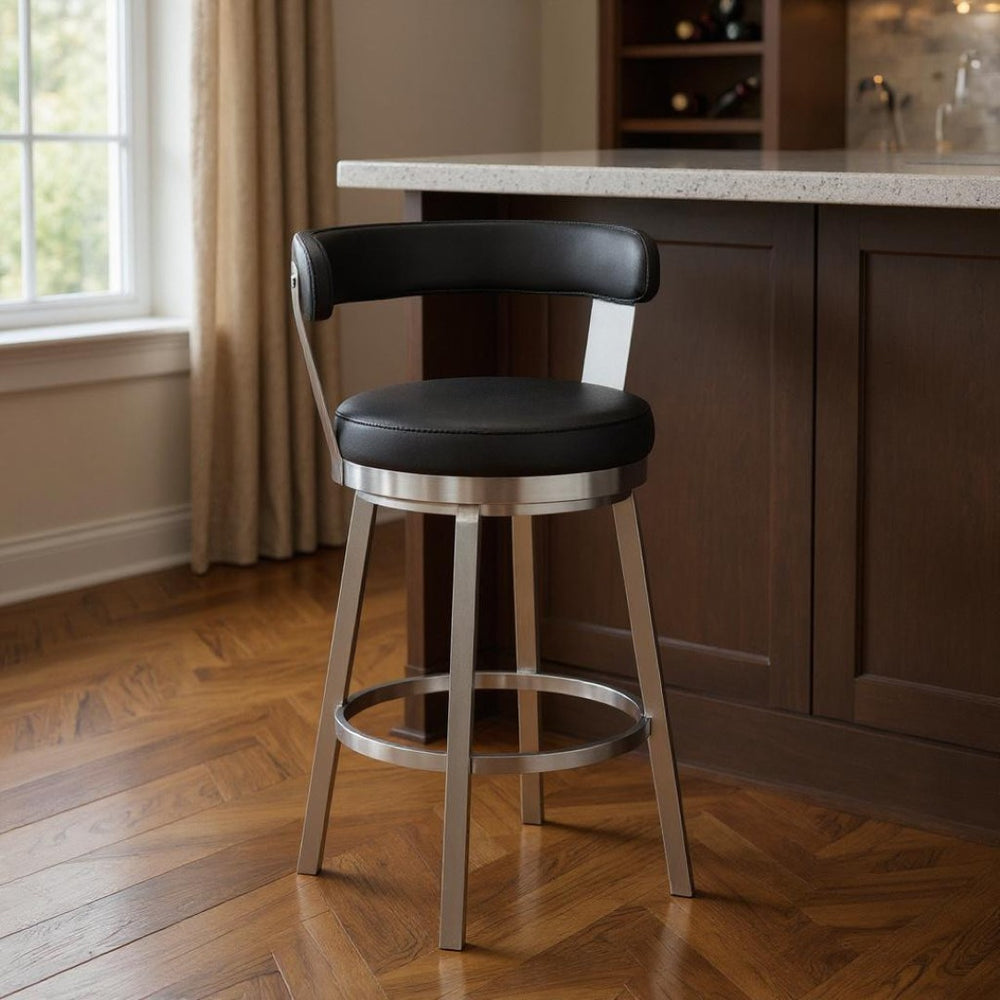 HomeRoots 30" Sleek Black and Silver Iron Swivel Bar Stool – Stylish, Durable, and Comfortable Seating Solution! 476700