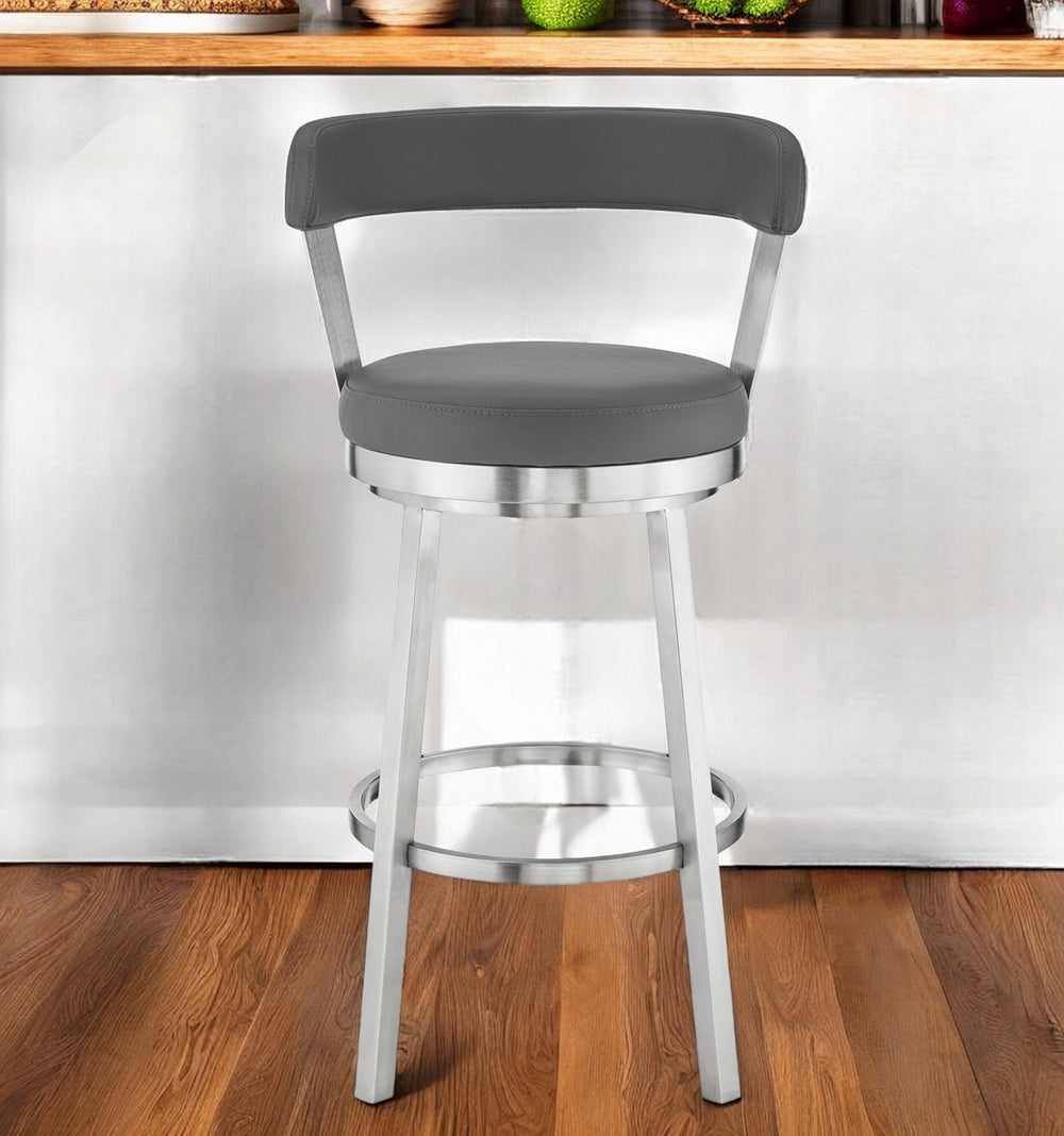 Homeroots 26" Gray And Silver Iron Swivel Backless Counter Height Bar Chair   476701