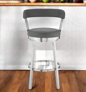 Homeroots 26" Gray And Silver Iron Swivel Backless Counter Height Bar Chair   476701