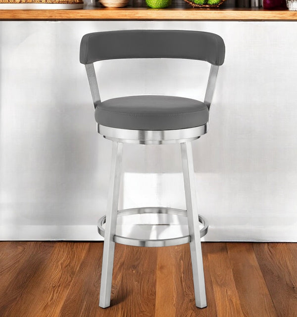 Homeroots 26" Gray And Silver Iron Swivel Backless Counter Height Bar Chair   476701