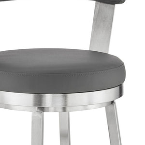 Homeroots 26" Gray And Silver Iron Swivel Backless Counter Height Bar Chair   476701