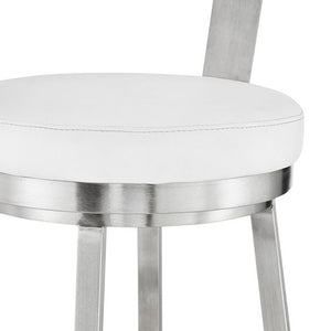Homeroots 30" White And Silver Iron Swivel Backless Bar Height Bar Chair   476704