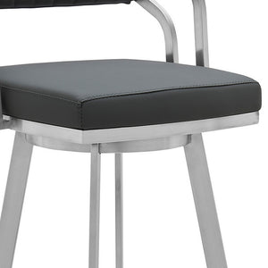 Homeroots 26" Gray And Silver Iron Swivel Low Back Counter Height Bar Chair   476705