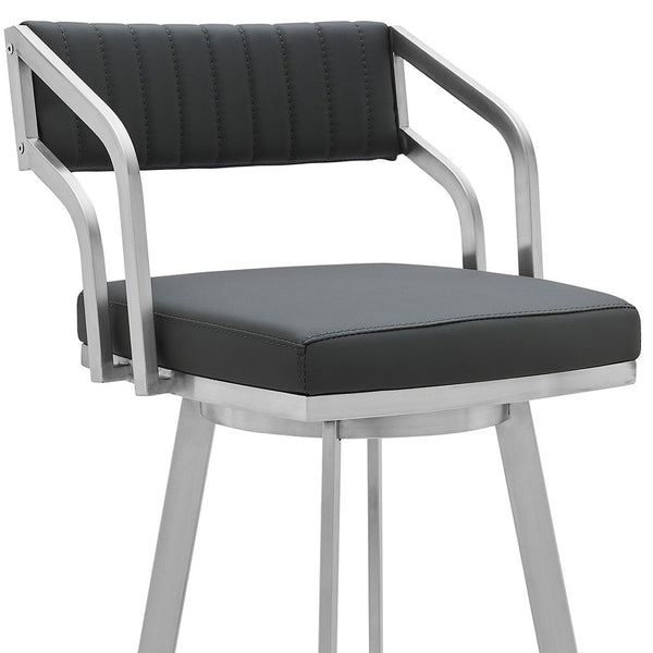 Homeroots 26" Gray And Silver Iron Swivel Low Back Counter Height Bar Chair   476705