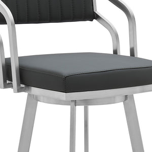 Homeroots 30" Gray And Silver Iron Swivel Low Back Bar Height Bar Chair   476706