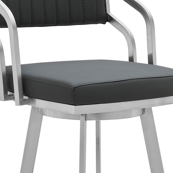 Homeroots 30" Gray And Silver Iron Swivel Low Back Bar Height Bar Chair   476706