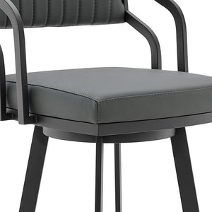 Homeroots 26" Gray And Black Iron Swivel Low Back Counter Height Bar Chair   476707