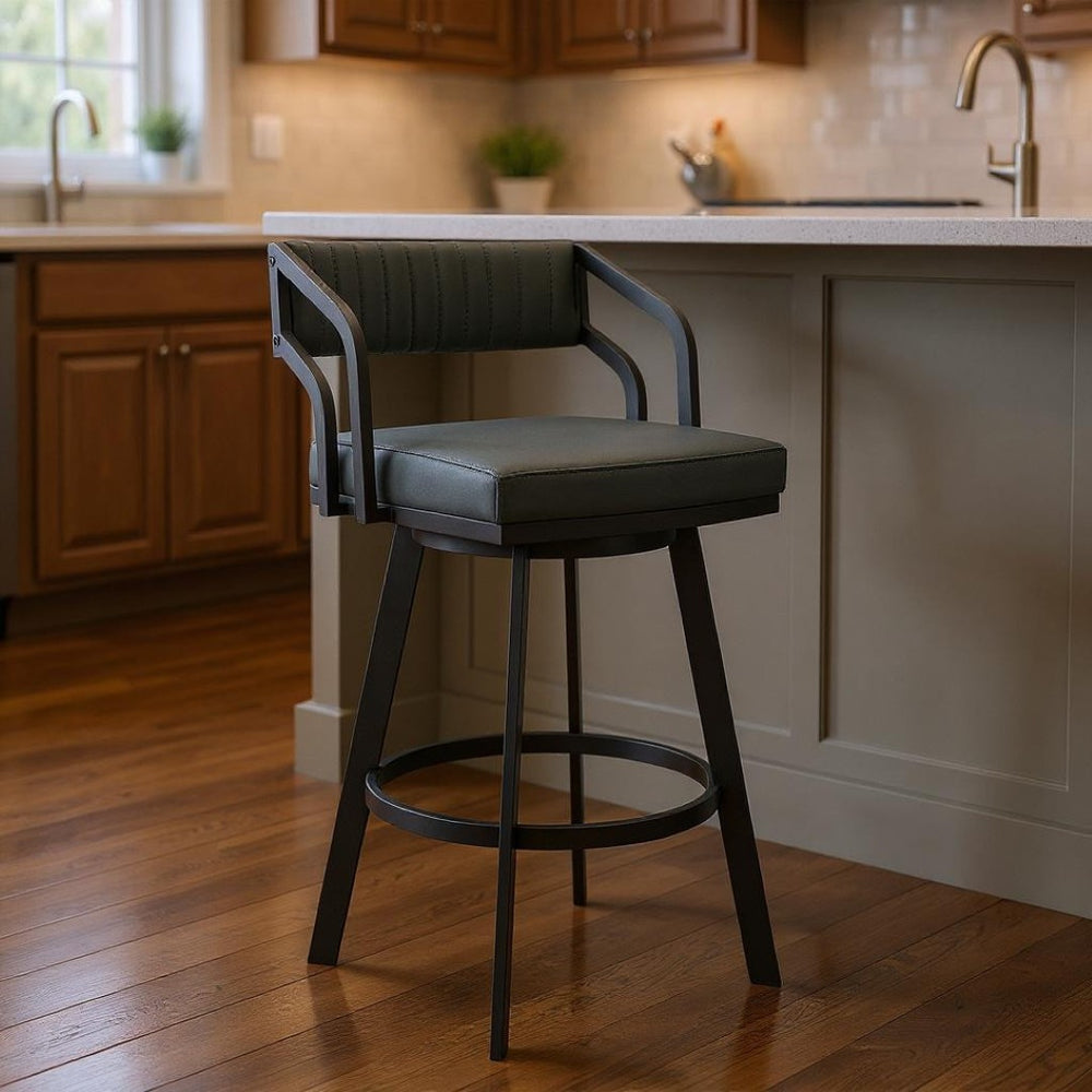 HomeRoots 26" Gray and Black Iron Swivel Counter Height Bar Chair - Modern Design for Kitchens & Bars 476707