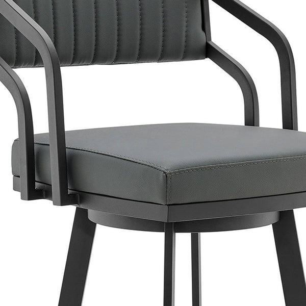 Homeroots 30" Gray And Black Iron Swivel Low Back Bar Height Bar Chair   476708