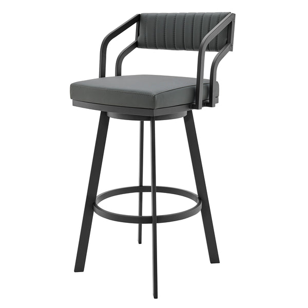 Homeroots 30" Gray And Black Iron Swivel Low Back Bar Height Bar Chair   476708