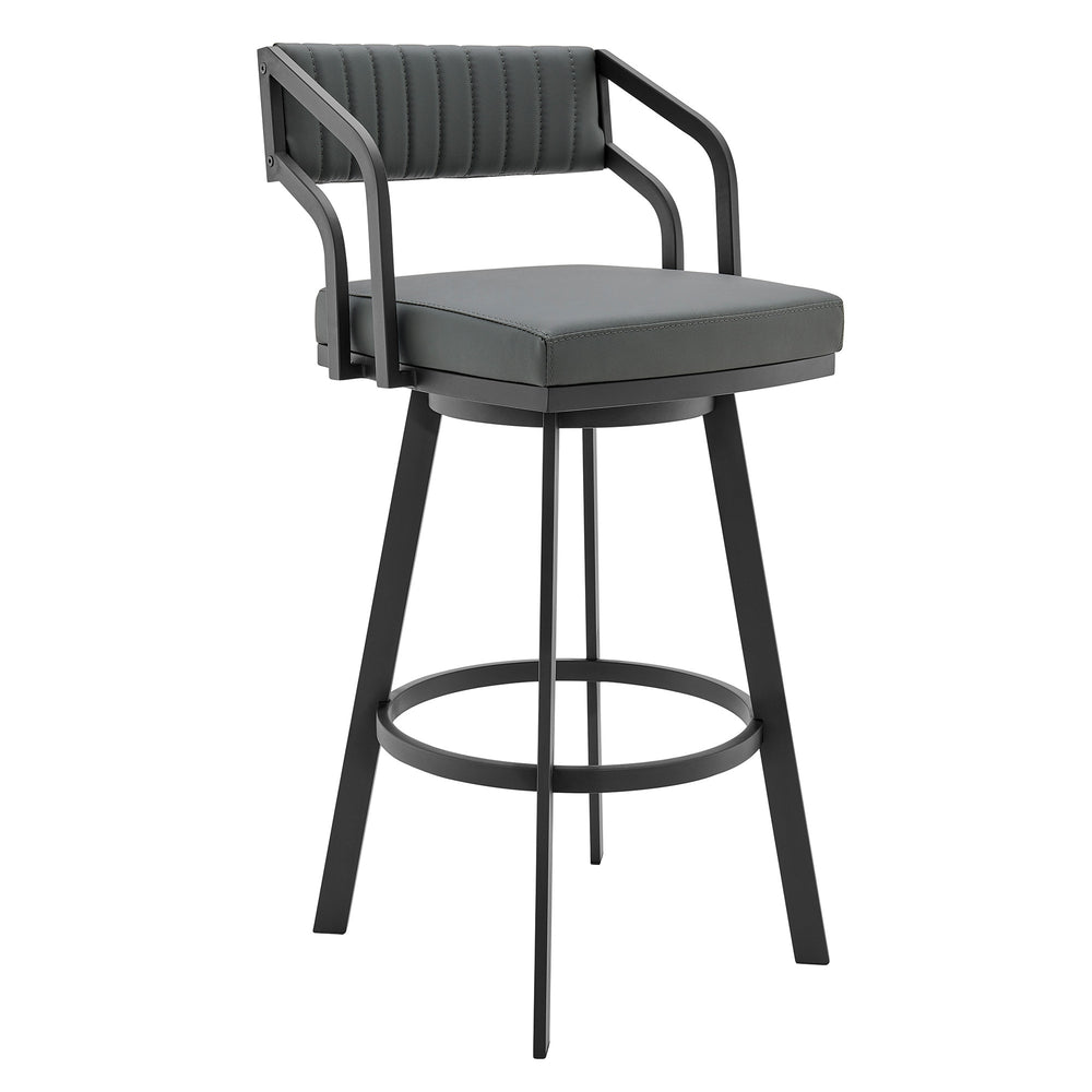 Homeroots 30" Gray And Black Iron Swivel Low Back Bar Height Bar Chair   476708