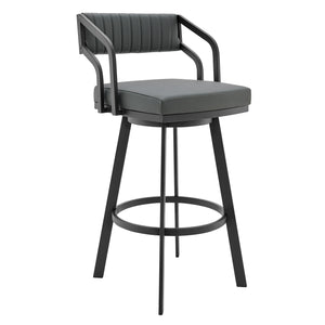 Homeroots 30" Gray And Black Iron Swivel Low Back Bar Height Bar Chair   476708