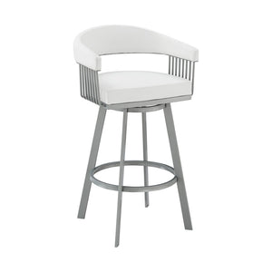 HomeRoots 25" Modern Backless Swivel Counter Stool with White Faux Leather Seat and Silver Iron Base, 250 lbs Capacity 476709