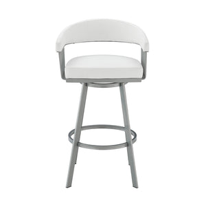 HomeRoots 25" Modern Backless Swivel Counter Stool with White Faux Leather Seat and Silver Iron Base, 250 lbs Capacity 476709