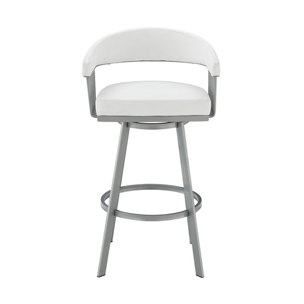 HomeRoots 25" Modern Backless Swivel Counter Stool with White Faux Leather Seat and Silver Iron Base, 250 lbs Capacity 476709