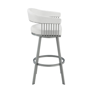 HomeRoots 25" Modern Backless Swivel Counter Stool with White Faux Leather Seat and Silver Iron Base, 250 lbs Capacity 476709