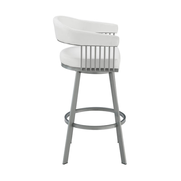 HomeRoots 25" Modern Backless Swivel Counter Stool with White Faux Leather Seat and Silver Iron Base, 250 lbs Capacity 476709