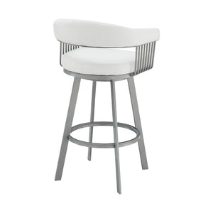 HomeRoots 25" Modern Backless Swivel Counter Stool with White Faux Leather Seat and Silver Iron Base, 250 lbs Capacity 476709