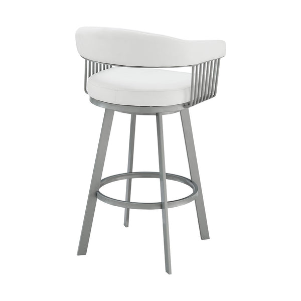 HomeRoots 25" Modern Backless Swivel Counter Stool with White Faux Leather Seat and Silver Iron Base, 250 lbs Capacity 476709