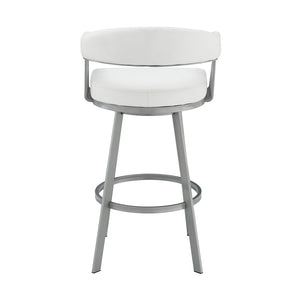 HomeRoots 25" Modern Backless Swivel Counter Stool with White Faux Leather Seat and Silver Iron Base, 250 lbs Capacity 476709