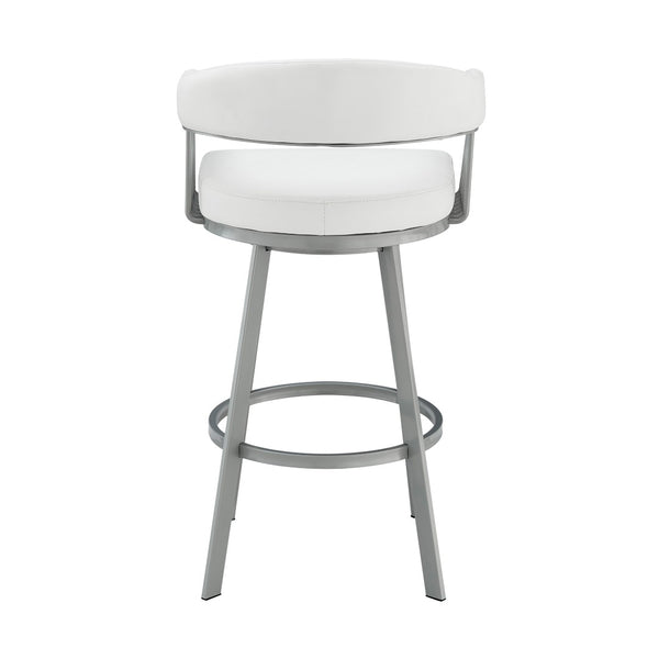 HomeRoots 25" Modern Backless Swivel Counter Stool with White Faux Leather Seat and Silver Iron Base, 250 lbs Capacity 476709