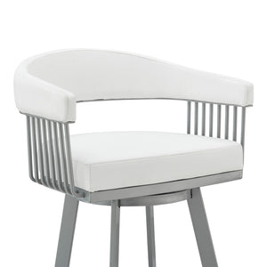 HomeRoots 25" Modern Backless Swivel Counter Stool with White Faux Leather Seat and Silver Iron Base, 250 lbs Capacity 476709