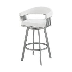 HomeRoots 25" Modern Backless Swivel Counter Stool with White Faux Leather Seat and Silver Iron Base, 250 lbs Capacity 476709