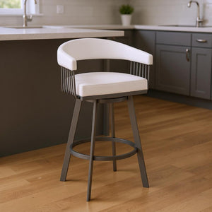 HomeRoots 25" Modern Backless Swivel Counter Stool with White Faux Leather Seat and Silver Iron Base, 250 lbs Capacity 476709