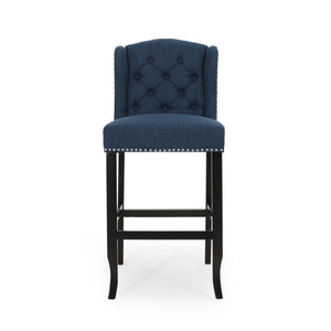 English Elm Christopher Knight Home® - Vienna Tufted Wingback Counter Stools Set of 2 — Button-Tufted Fabric, Nailhead Trim, Rubberwood Frame Navy Blue 64856.00NBLU