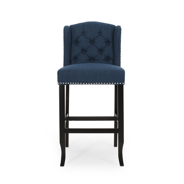 English Elm Christopher Knight Home® - Vienna Tufted Wingback Counter Stools Set of 2 — Button-Tufted Fabric, Nailhead Trim, Rubberwood Frame Navy Blue 64856.00NBLU