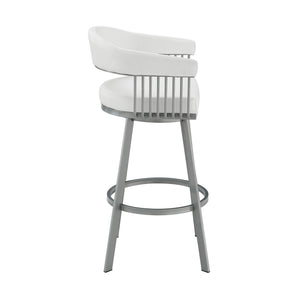 Homeroots 29" White And Silver Iron Swivel Backless Bar Height Bar Chair   476710