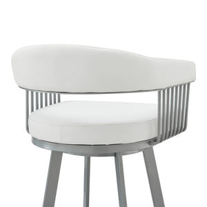 Homeroots 29" White And Silver Iron Swivel Backless Bar Height Bar Chair   476710
