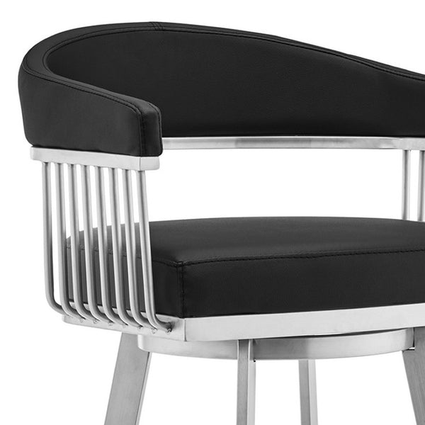 HomeRoots 25" Modern Black & Silver Iron Swivel Bar Chair - Stylish Comfort for Kitchen & Café Seating 476711