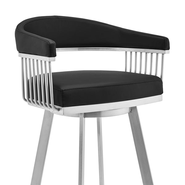 HomeRoots 25" Modern Black & Silver Iron Swivel Bar Chair - Stylish Comfort for Kitchen & Café Seating 476711